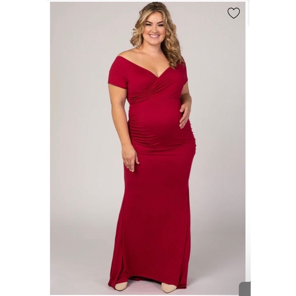 PinkBlush Burgundy Off Shoulder Wrap Plus Maternity Photoshoot Gown/Dress XL - Picture 1 of 4